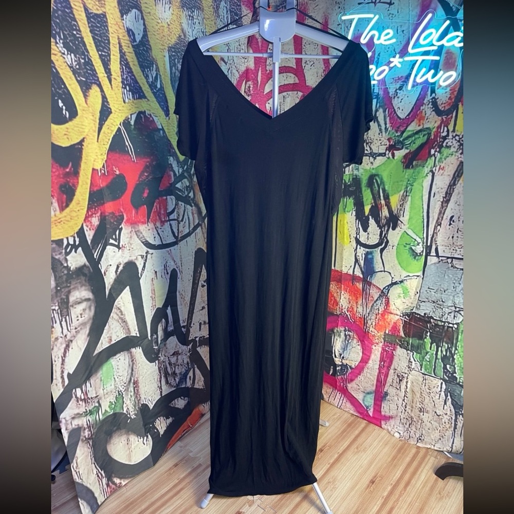 bebe Black Short Sleeve Maxi Dress with Rhinestone Logo • Sz.18/20 - Picture 5 of 12